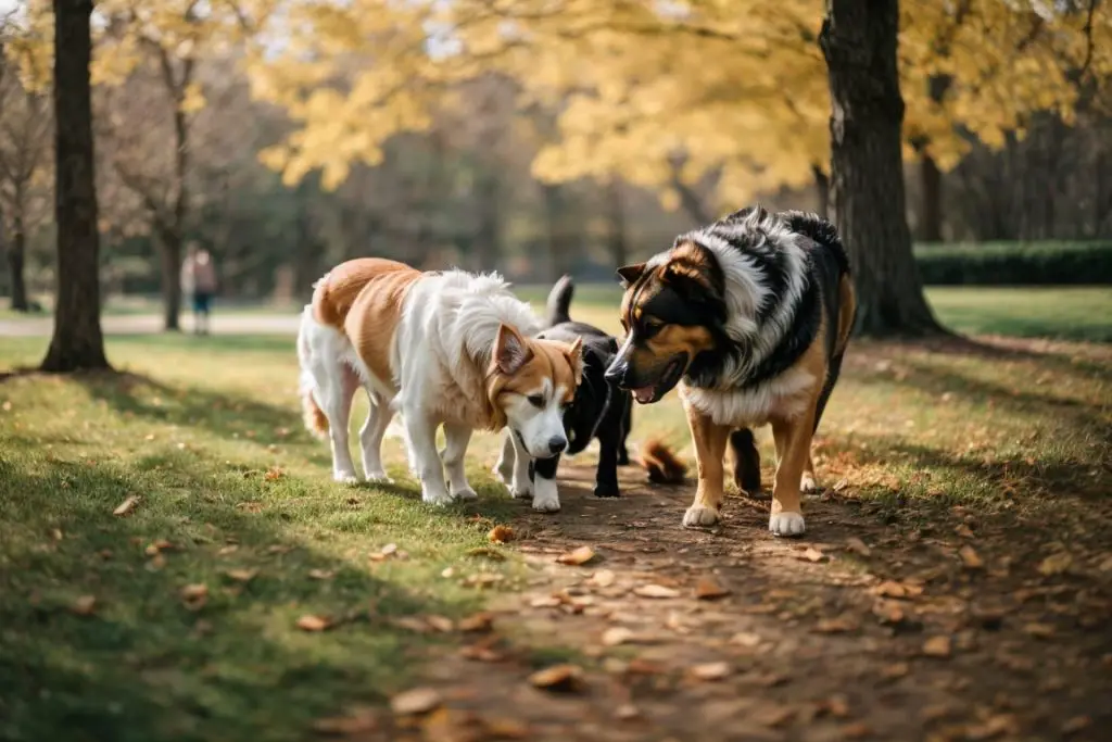 Dog socialising in a park