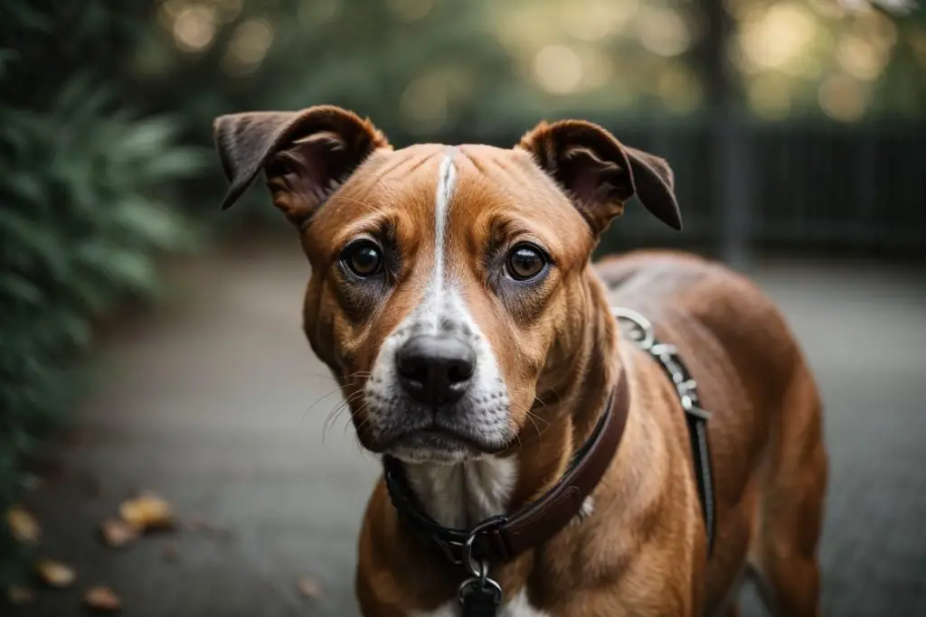 Whippet Boxer mix dog close up