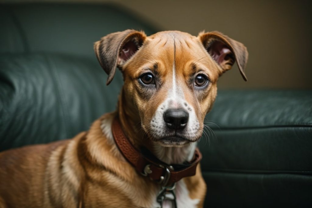 Whippet Boxer mix puppy inside