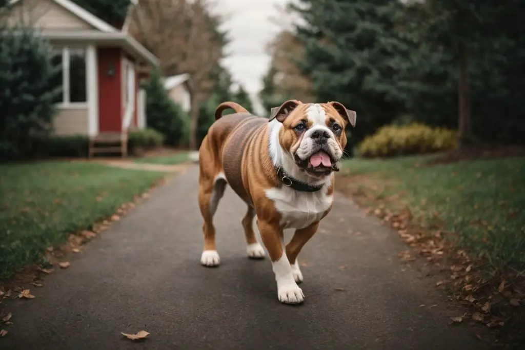 Whippet Bulldog Bullwhip walking outside